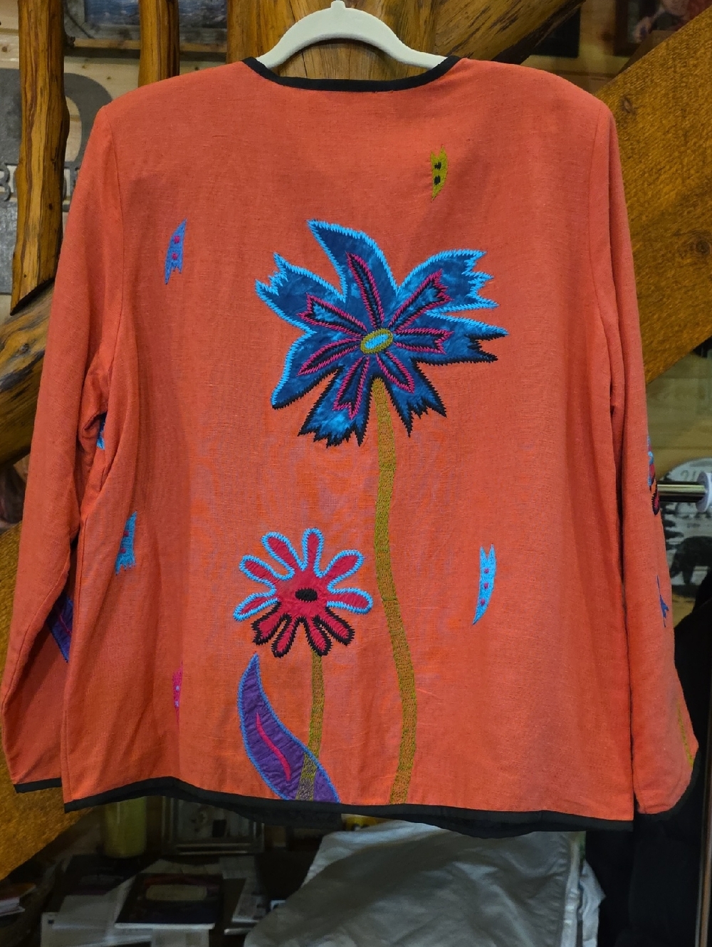 Alex Kim Coral Embroidered Floral Jacket - Coral - Picture 5 of 5